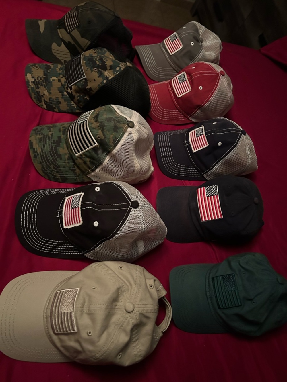 American Flag Patch Mesh-Back Baseball Cap - Black, Red, Navy, Green, Tan